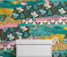 Cargar imagen en el visor de la galería, Pink Butterflies Abstract Pattern Wall Mural. Retro Pink Color Illustration Design. #6434
