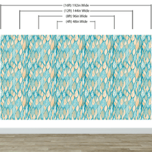 Cargar imagen en el visor de la galería, Teal Color Autumn Leaves Pattern Wall Mural. Retro Illustration Foliage Pattern. #6438
