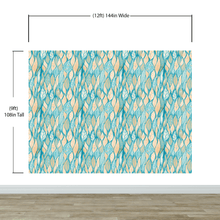 Cargar imagen en el visor de la galería, Teal Color Autumn Leaves Pattern Wall Mural. Retro Illustration Foliage Pattern. #6438
