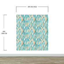 Load image into Gallery viewer, Teal Color Autumn Leaves Pattern Wall Mural. Retro Illustration Foliage Pattern. #6438
