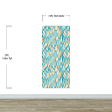 Cargar imagen en el visor de la galería, Teal Color Autumn Leaves Pattern Wall Mural. Retro Illustration Foliage Pattern. #6438
