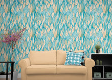 Carregar imagem no visualizador da galeria, Teal Color Autumn Leaves Pattern Wall Mural. Retro Illustration Foliage Pattern. #6438
