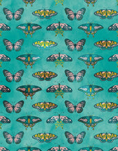 Load image into Gallery viewer, Butterfly Pattern on Green Background Wall Mural. Retro Green, Pink and Gold Color Illustration Design. Bedroom, Nursery, Home Decor. Peel and Stick Wallpaper. #6440
