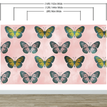 Load image into Gallery viewer, Large Butterfly Pattern on Pink Background Wall Mural. Bedroom, Nursery, Home Decor. Peel and Stick Wallpaper. #6441
