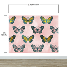 Load image into Gallery viewer, Large Butterfly Pattern on Pink Background Wall Mural. Bedroom, Nursery, Home Decor. Peel and Stick Wallpaper. #6441
