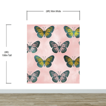 Load image into Gallery viewer, Large Butterfly Pattern on Pink Background Wall Mural. Bedroom, Nursery, Home Decor. Peel and Stick Wallpaper. #6441
