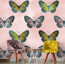 Cargar imagen en el visor de la galería, Large Butterfly Pattern on Pink Background Wall Mural. Bedroom, Nursery, Home Decor. Peel and Stick Wallpaper. #6441
