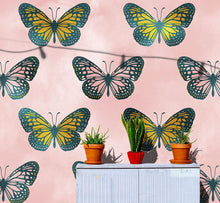 Load image into Gallery viewer, Large Butterfly Pattern on Pink Background Wall Mural. Bedroom, Nursery, Home Decor. Peel and Stick Wallpaper. #6441
