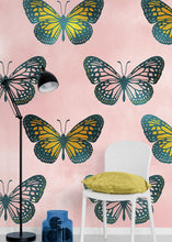 Load image into Gallery viewer, Large Butterfly Pattern on Pink Background Wall Mural. Bedroom, Nursery, Home Decor. Peel and Stick Wallpaper. #6441
