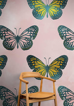 Load image into Gallery viewer, Large Butterfly Pattern on Pink Background Wall Mural. Bedroom, Nursery, Home Decor. Peel and Stick Wallpaper. #6441
