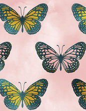 Load image into Gallery viewer, Large Butterfly Pattern on Pink Background Wall Mural. Bedroom, Nursery, Home Decor. Peel and Stick Wallpaper. #6441
