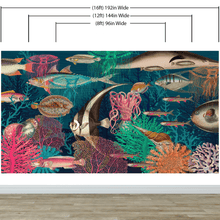 Load image into Gallery viewer, Vintage Retro Underwater Marine Sea Life Wall Mural. Beach / Nautical / Marine Life Theme Peel and Stick Wallpaper. #6442
