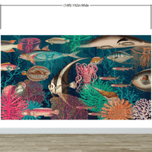 Load image into Gallery viewer, Vintage Retro Underwater Marine Sea Life Wall Mural. Beach / Nautical / Marine Life Theme Peel and Stick Wallpaper. #6442
