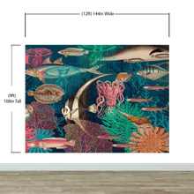 Cargar imagen en el visor de la galería, Vintage Retro Underwater Marine Sea Life Wall Mural. Beach / Nautical / Marine Life Theme Peel and Stick Wallpaper. #6442
