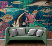 Cargar imagen en el visor de la galería, Vintage Retro Underwater Marine Sea Life Wall Mural. Beach / Nautical / Marine Life Theme Peel and Stick Wallpaper. #6442
