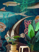 Cargar imagen en el visor de la galería, Vintage Retro Underwater Marine Sea Life Wall Mural. Beach / Nautical / Marine Life Theme Peel and Stick Wallpaper. #6442
