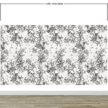 Cargar imagen en el visor de la galería, Vintage Flower Pattern Illustration Wall Mural. Black and White Peel and Stick Wallpaper. #6443
