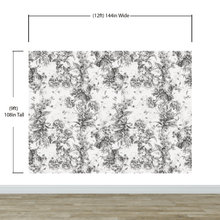 Load image into Gallery viewer, Vintage Flower Pattern Illustration Wall Mural. Black and White Peel and Stick Wallpaper. #6443
