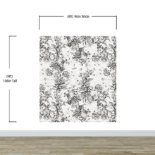 Load image into Gallery viewer, Vintage Flower Pattern Illustration Wall Mural. Black and White Peel and Stick Wallpaper. #6443
