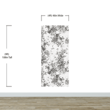 Load image into Gallery viewer, Vintage Flower Pattern Illustration Wall Mural. Black and White Peel and Stick Wallpaper. #6443
