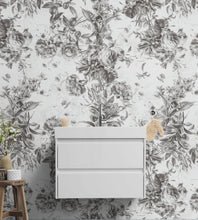 Cargar imagen en el visor de la galería, Vintage Flower Pattern Illustration Wall Mural. Black and White Peel and Stick Wallpaper. #6443
