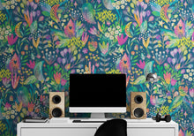 Load image into Gallery viewer, Colorful Flower Garden with Bird House Illustration Wall Mural. #6444
