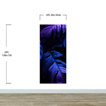 Load image into Gallery viewer, Tropical Wallpaper Blue and Purple Leaf Wall Mural on Dark Background #6445
