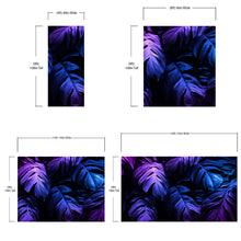 Load image into Gallery viewer, Tropical Wallpaper Blue and Purple Leaf Wall Mural on Dark Background #6445
