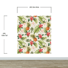 Load image into Gallery viewer, Pineapple Tropical Vibe Wall Mural. Hawaiian Theme Peel and Stick Wallpaper. Paradise Vibe Theme Decor. #6447
