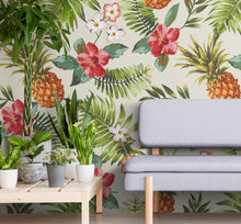 Load image into Gallery viewer, Pineapple Tropical Vibe Wall Mural. Hawaiian Theme Peel and Stick Wallpaper. Paradise Vibe Theme Decor. #6447
