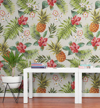 Load image into Gallery viewer, Pineapple Tropical Vibe Wall Mural. Hawaiian Theme Peel and Stick Wallpaper. Paradise Vibe Theme Decor. #6447
