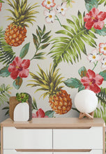 Load image into Gallery viewer, Pineapple Tropical Vibe Wall Mural. Hawaiian Theme Peel and Stick Wallpaper. Paradise Vibe Theme Decor. #6447
