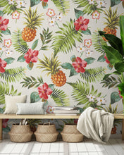 Load image into Gallery viewer, Pineapple Tropical Vibe Wall Mural. Hawaiian Theme Peel and Stick Wallpaper. Paradise Vibe Theme Decor. #6447
