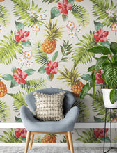 Load image into Gallery viewer, Pineapple Tropical Vibe Wall Mural. Hawaiian Theme Peel and Stick Wallpaper. Paradise Vibe Theme Decor. #6447
