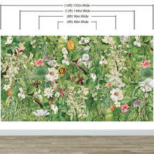 Load image into Gallery viewer, Botanical Vegetation Garden Wall Mural. Color Pencil Artwork of Flower Garden Peel and Stick Wallpaper. Rainforest Jungle Botanical Flowers and Leafs Background. #6449
