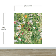 Cargar imagen en el visor de la galería, Botanical Vegetation Garden Wall Mural. Color Pencil Artwork of Flower Garden Peel and Stick Wallpaper. Rainforest Jungle Botanical Flowers and Leafs Background. #6449
