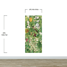 Load image into Gallery viewer, Botanical Vegetation Garden Wall Mural. Color Pencil Artwork of Flower Garden Peel and Stick Wallpaper. Rainforest Jungle Botanical Flowers and Leafs Background. #6449
