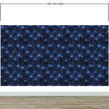 Cargar imagen en el visor de la galería, Blue Color Flower Wall Mural Pattern. Dark Navy Blue Background. #6451
