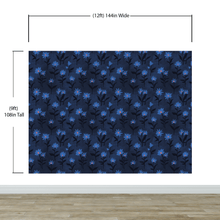 Carregar imagem no visualizador da galeria, Blue Color Flower Wall Mural Pattern. Dark Navy Blue Background. #6451
