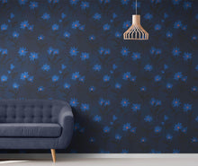 Carregar imagem no visualizador da galeria, Blue Color Flower Wall Mural Pattern. Dark Navy Blue Background. #6451
