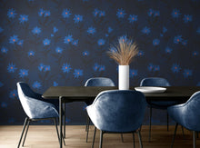 Carregar imagem no visualizador da galeria, Blue Color Flower Wall Mural Pattern. Dark Navy Blue Background. #6451
