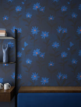 Cargar imagen en el visor de la galería, Blue Color Flower Wall Mural Pattern. Dark Navy Blue Background. #6451
