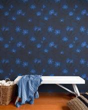 Carregar imagem no visualizador da galeria, Blue Color Flower Wall Mural Pattern. Dark Navy Blue Background. #6451
