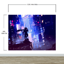 Load image into Gallery viewer, Japanese Samurai in Cyberpunk Futuristic City of Japan Wall Mural. #6452
