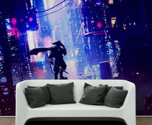 Carregar imagem no visualizador da galeria, Japanese Samurai in Cyberpunk Futuristic City of Japan Wall Mural. #6452
