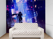 Load image into Gallery viewer, Japanese Samurai in Cyberpunk Futuristic City of Japan Wall Mural. #6452
