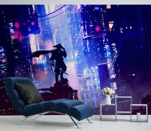 Load image into Gallery viewer, Japanese Samurai in Cyberpunk Futuristic City of Japan Wall Mural. #6452
