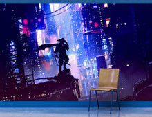 Load image into Gallery viewer, Japanese Samurai in Cyberpunk Futuristic City of Japan Wall Mural. #6452
