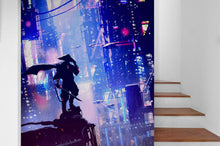 Load image into Gallery viewer, Japanese Samurai in Cyberpunk Futuristic City of Japan Wall Mural. #6452
