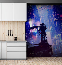 Load image into Gallery viewer, Japanese Samurai in Cyberpunk Futuristic City of Japan Wall Mural. #6452
